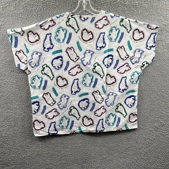 Womens Scrub Top Extra Large White Laughter is the Best Medicine Bear Pullover - Picture 2 of 8